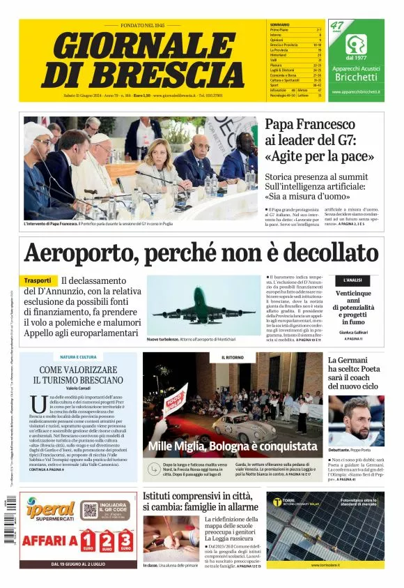 Prima-pagina-giornale di brescia-oggi-edizione-del-2024-06-15